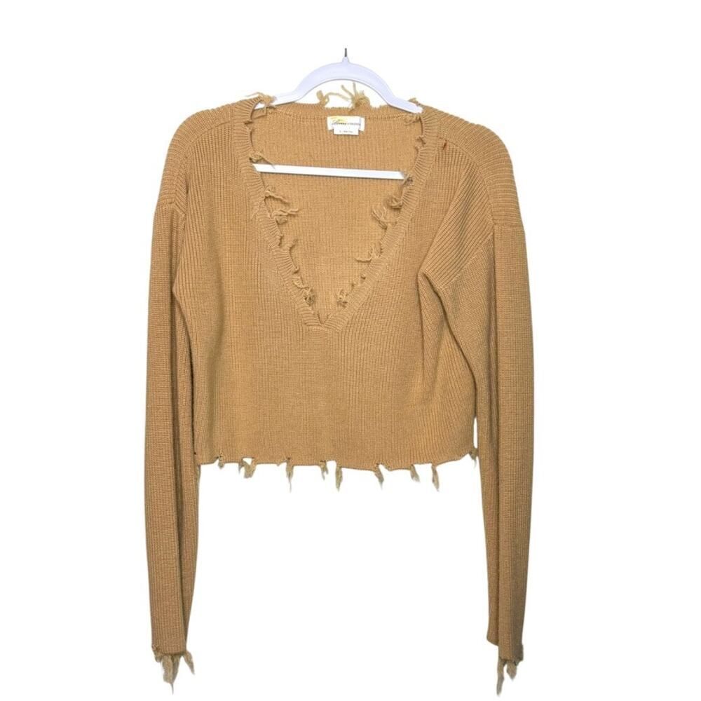 Lovers & Friends Prospect Long Sleeve Sweater Wool Blend Frye Ends Dark Camel M